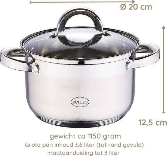 Ceruzo Kochtopf - Edelstahl - Ø 20 cm - H 12,5 cm - 3,6 L - alle Wärmequellen