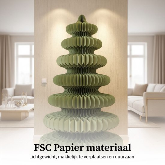 Mica Decorations Papier-Weihnachtsbaum – Zusammenklappbarer künstlicher Weihnachtsbaum – H 212 x Ø 148 cm – Weihnachtsdekoration – 100 % FSC – Grün