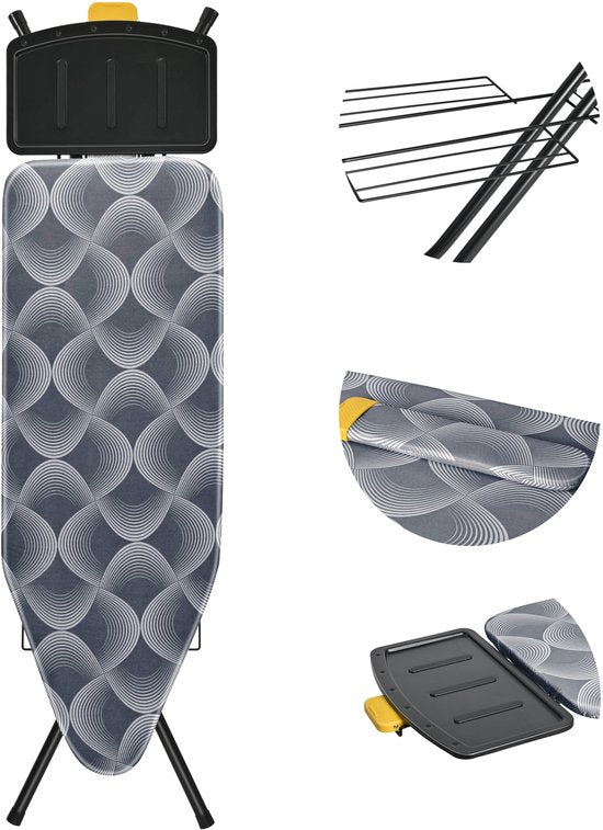 STAUS&BACH Ironiq Pro - Bügeltisch für Dampferzeuger - Inklusive Klappbrett und Klappablage - 76 - 96 cm höhenverstellbar - Mit Dampfbügeleisenhalterung - 122 x 43,5 cm