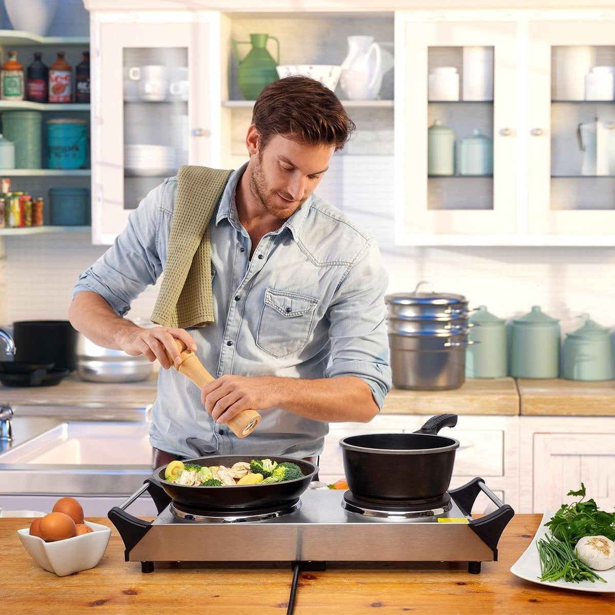 KitchenBrothers Elektrokochfeld - 2 Brenner - 2500W - Edelstahl