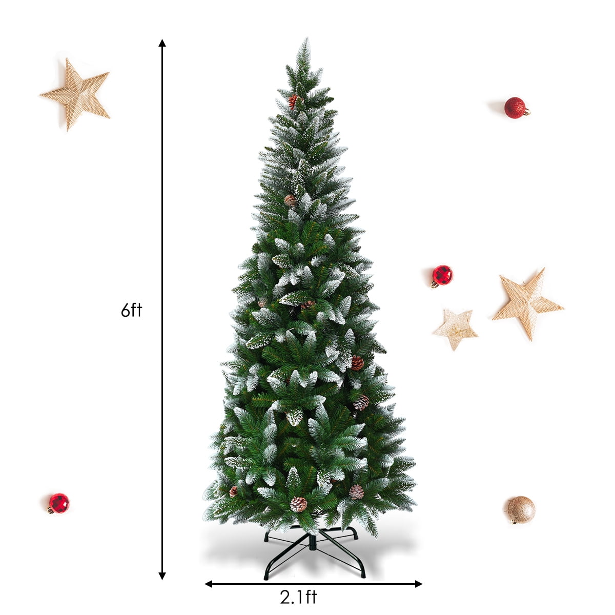Coast Snowy Slim Künstlicher Weihnachtsbaum Grün/Weiß - 64 x 183 cm - Mit 630 Zweigspitzen und 29 Tannenzapfen