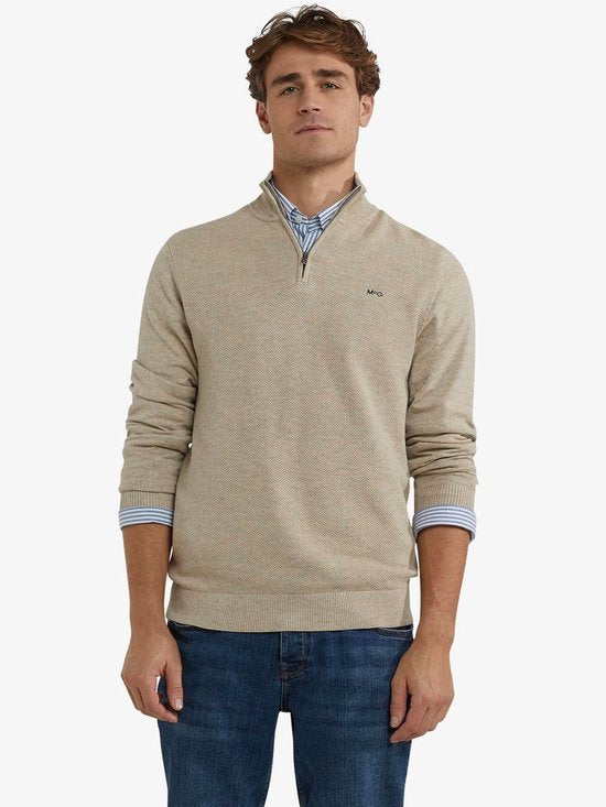 McGregor Half Zip Pullover Merinowolle Struktur Sand - Größe S - Männer - Pullover