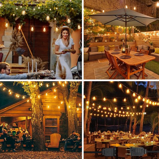 Partizzle 15m LED Lichterkette Edison - 25 Lampen Girlande - Wasserfeste Lichtergirlande für Terrasse und Camping - Weihnachtsbeleuchtung / Gartenbeleuchtung - 2700k / Warmweiß