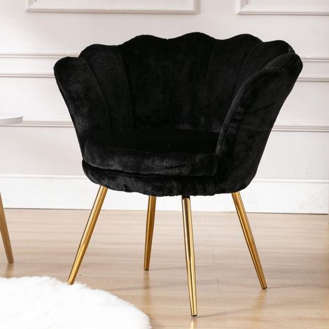 Wahson Samt-Akzentstuhl – Moderner Vanity-Sessel mit Rückenlehne im Blütenblatt-Design – Schwarz