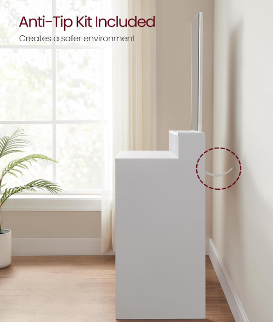 VASAGLE Schminktisch mit Spiegel – 2 Schubladen & 3 Fächer – Weiß – 40 x 80 x 140 cm