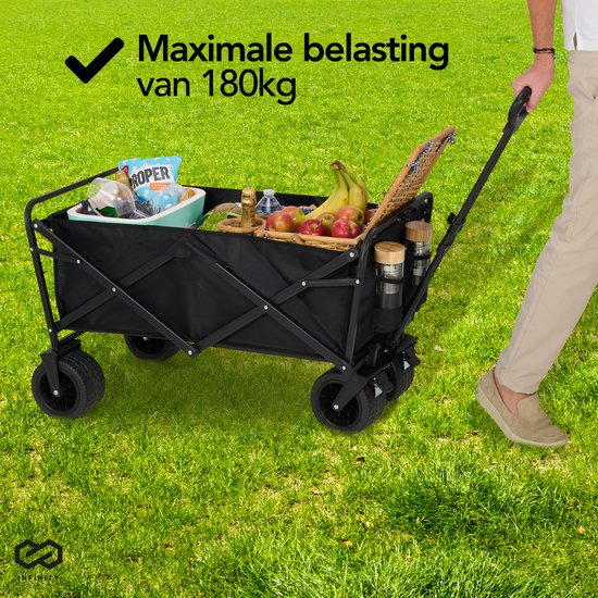 Infinity Goods Bolder Cart XL - faltbar - 180KG Tragfähigkeit - drehbare Räder - 95 x 57 x 96 CM - verstellbar - Schwarz