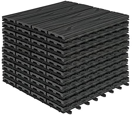 Woltu WPC Terra-Fliesen 30x30 cm - Anthrazit - Klick-System - 22 Stück (2 m²)