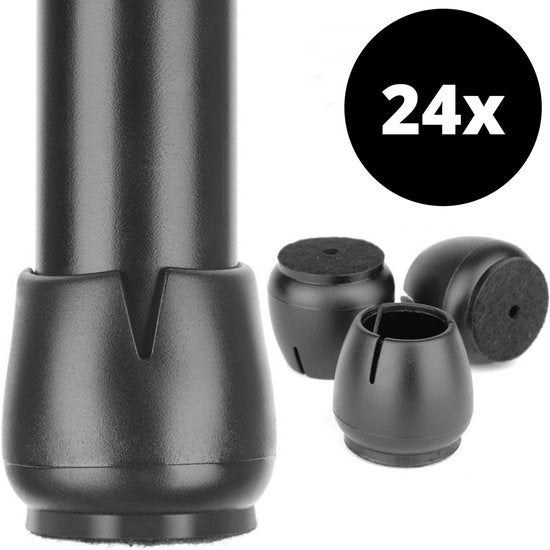 Stuhlbeinschoner Bodenschoner Ø12-16 mm - Stuhlbeinkappen Möbelkappen 24 Stück - Runde Stuhlkappen Bodenschoner Stühle - Schwarz