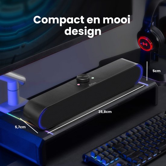 PC-Lautsprecher 2.1 - Mit Mikrofon und Bluetooth 5.0 - Soundbar für PC - USB-C und USB-A - Schwarz - von Faas