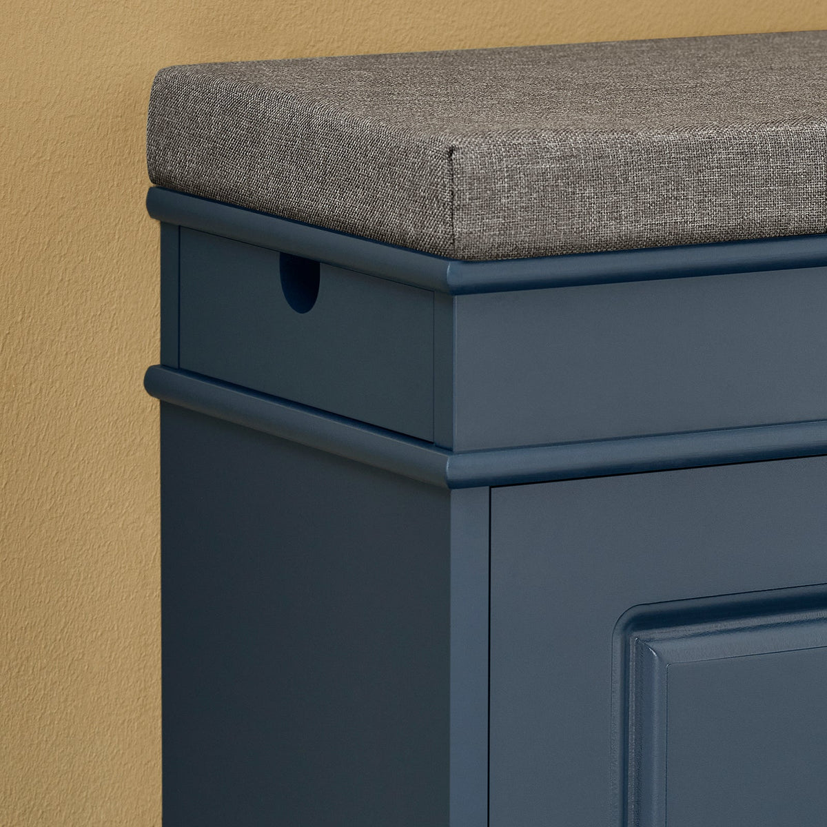 SoBuy Schuhbank FSR82-L-B mit Kissen, Schublade und Haken – Blau – 75 × 24 × 52 cm