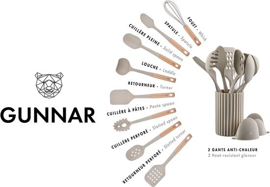 Küchenutensilien Set aus Holz und Silikon GUNNAR - 11 Stück