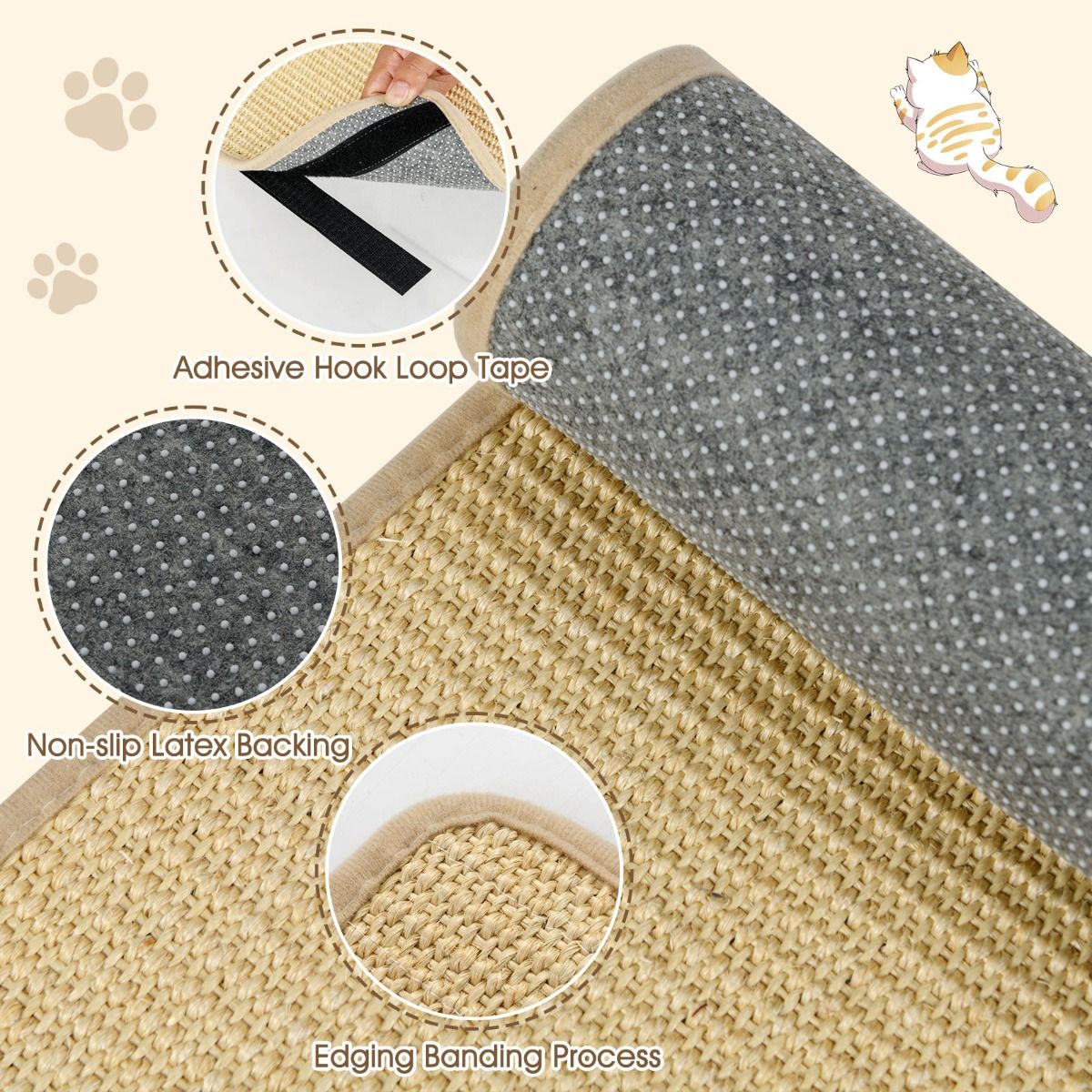 Coast Krabbenmatten-Set – Sisal – selbstklebend – 80 x 50 cm – naturfarben