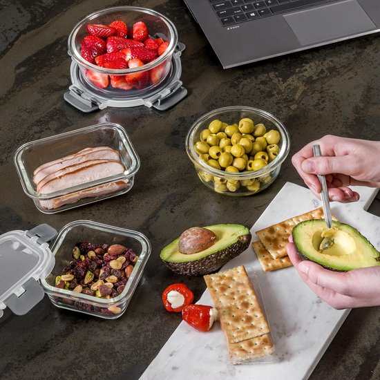 Stosh Frische-Schalen - Meal Prep Schalen - Gefrierschalen - Glas - 12 Stück - BPA frei