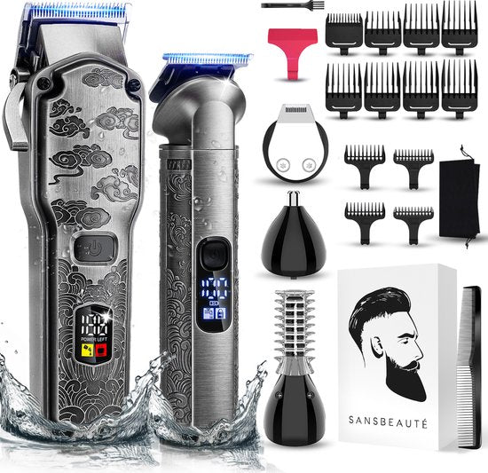 Professionelle kabellose 5-in-1 Haarschneidemaschine - Sansbeauté - Haarschneider Herrenkopfhaar - Cheveux Hair - Haartrimmer - Friseur Haar Maschine - Haarschneider - Trimmer Bart - Barbe Haarschneider - Friseur Buddha Trimmer - Barber Set - Barber Set