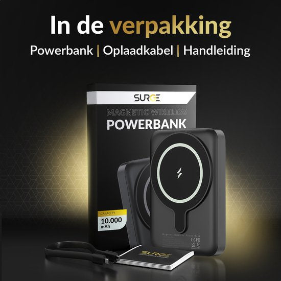 Surge Wireless Powerbank 10000mAh - Magsafe kompatibel - 22.5W Schnellladegerät - Geeignet für iPhone 12, 13, 14, 15, 16