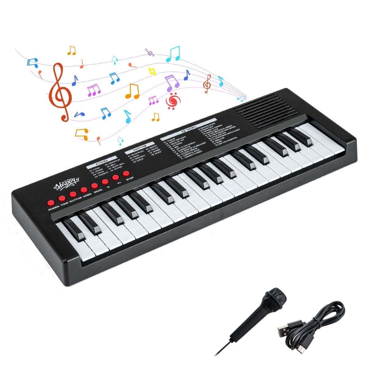 Coast Kinderkeyboard – 37 Tasten – 8 Rhythmen – mit Mikrofon – schwarz