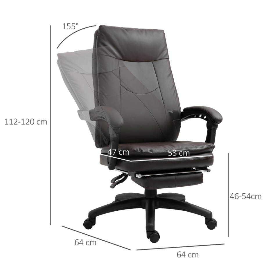 Vinsetto Ergonomischer Bürostuhl - mit Fußstütze - 64 x 64 x 112-120 cm - gepolstert