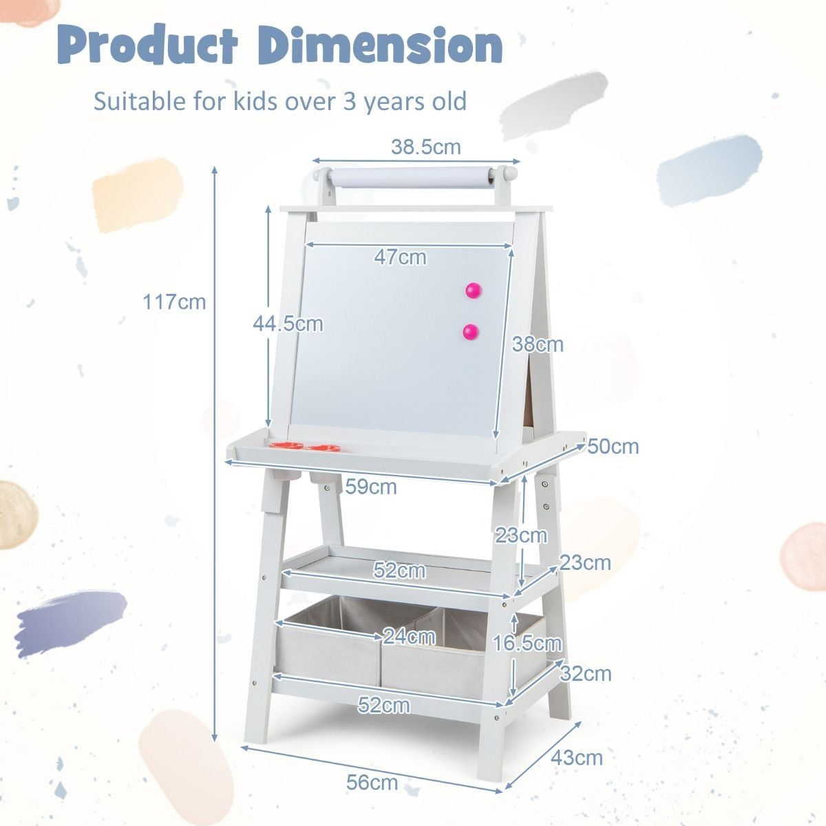 Coast 3 in 1 Kinder Staffelei - Whiteboard & Kreidetafel - inkl. Magnete 2 Ablagen - Beige - 59 x 50 x 117 cm