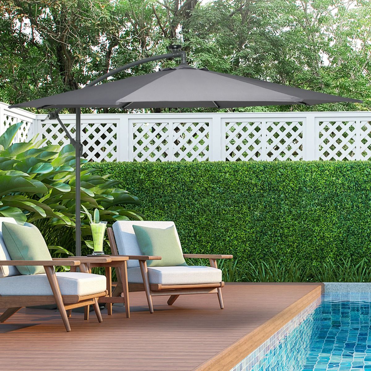 Coast Garten Sonnenschirm mit Lichtern - 300cm - mit 2 Sandsäcken - Grau