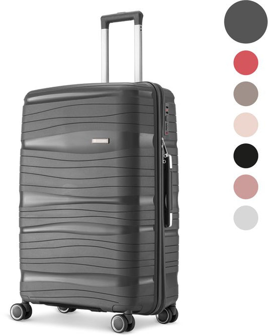 SKYCASES Travelin' Charm - 28-inch großer Reisekoffer - Zahlenschloss - 41x24x69 cm - 98L - Leicht, wasserdicht & langlebig - Schwarz