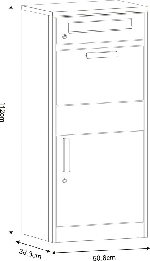 AXI Levi Paketbriefkasten aus Metall, anthrazit/Holzoptik – Paketbox für mehrere Pakete – Inklusive Schloss und separatem Fach für Post – 50,6 x 38,3 x 112 cm