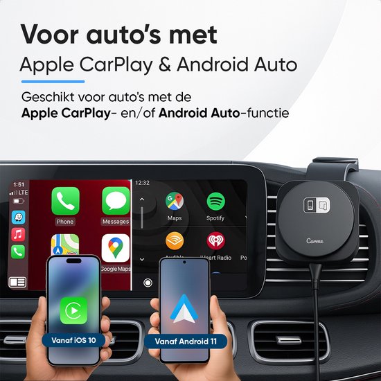 CarMe 4-in-1 CarPlay Dongle Pro - Mit drahtlosem Ladegerät - Wireless CarPlay & Android Auto - Android Auto Dongle - MagSafe Autohalterung - Schwarz