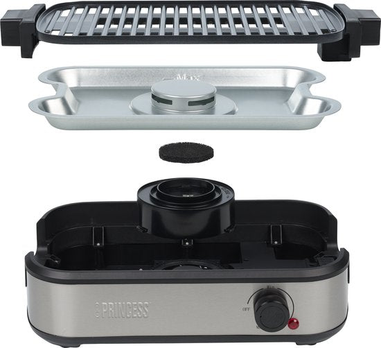 Princess Table Chef Purify – 103215 – Tischgrill – 35 x 21 cm – Tischgrill und Barbecue mit Luftfiltersystem – Integrierte Absaugung – Bis zu 260 Grad – PFAS-frei – 1800 W