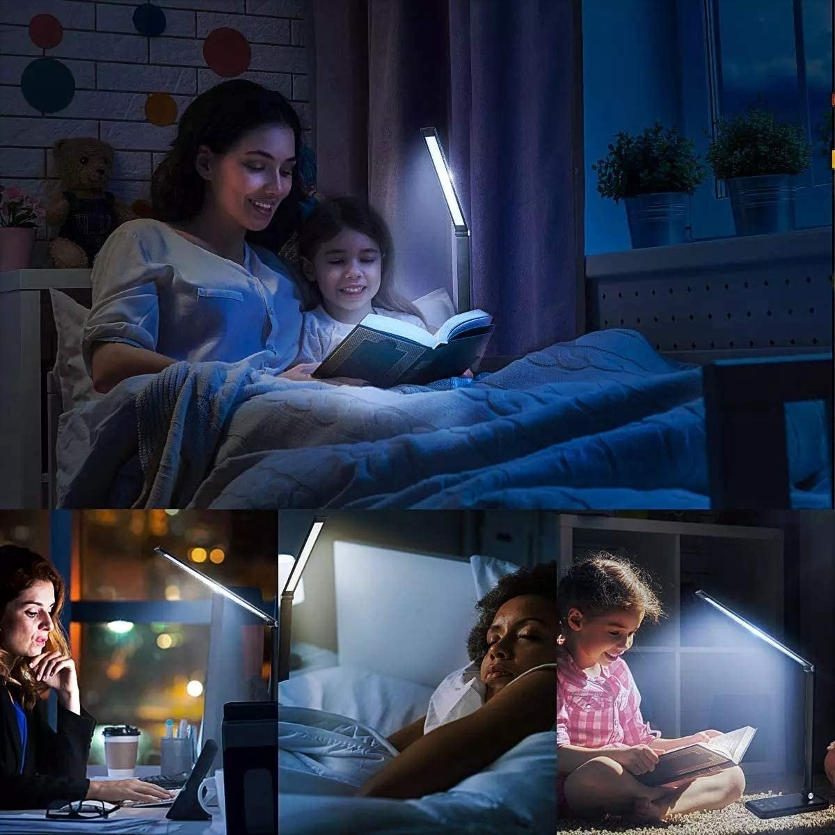 Fuegobird EK009 LED-Schreibtischlampe - kabelgebunden - kabelloses Laden für Telefon - dimmbar - klappbar - Smart Touch - Qi-Technologie - Schwarz