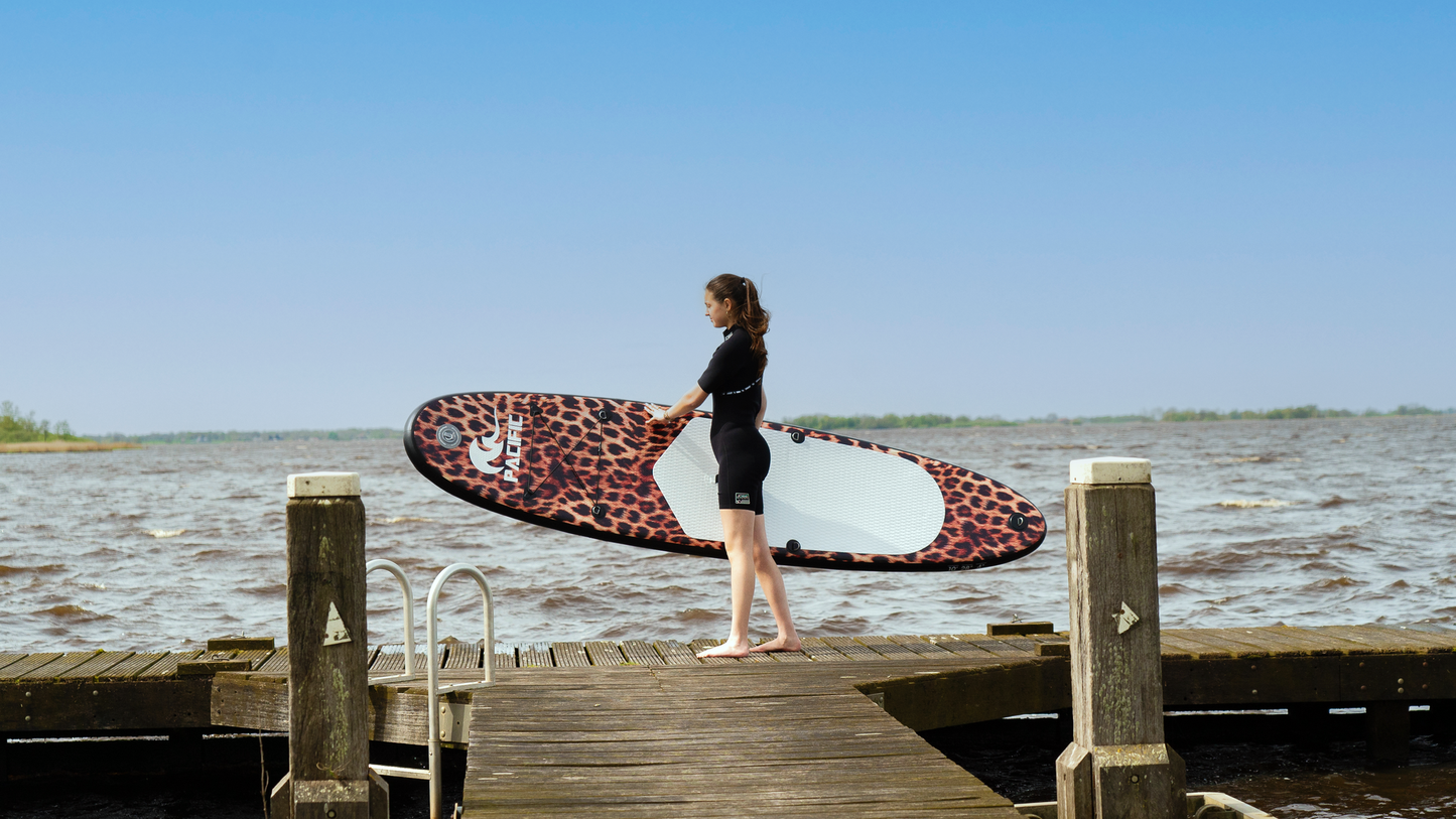 Pacific Special Edition Sup Board - Aufblasbares Paddle Board - Extra Sturdy - 305 cm - Komplettes Sup-Paket - max 100 kg - Panther print white