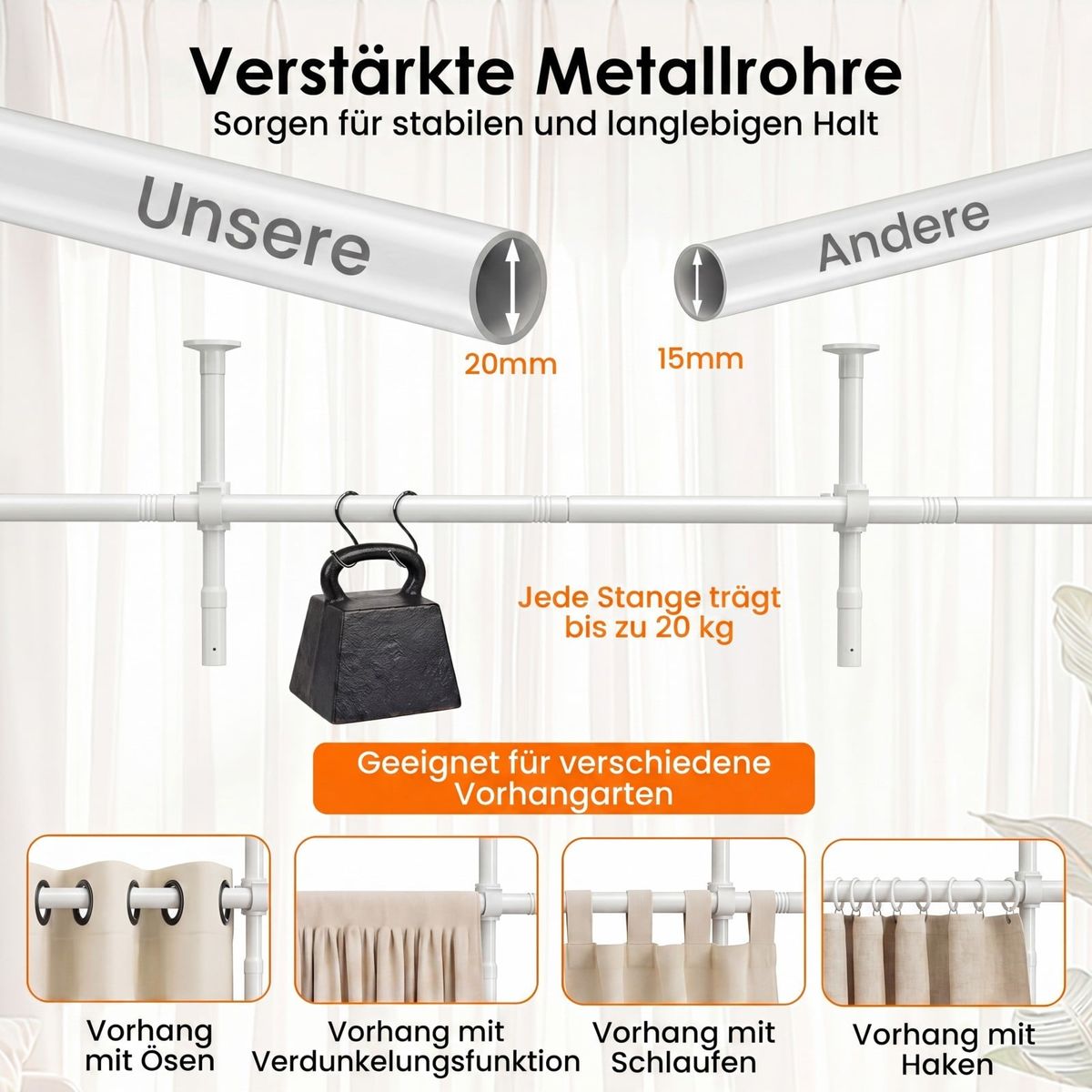 Coast Raumteiler-Vorhangsystem – ohne Bohren – in Höhe und Breite verstellbar – weiß