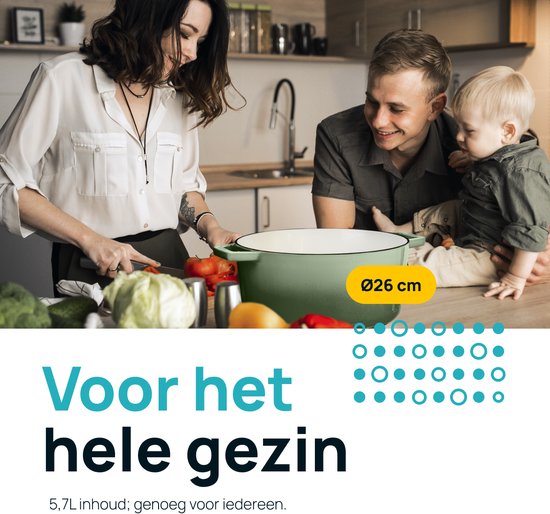 MOA Gusseisen-Kasserolle - 5,7L - Für alle Wärmequellen inkl. Induktion - Mit Deckel - Ø 26cm - Antihaftbeschichtung - Grün
