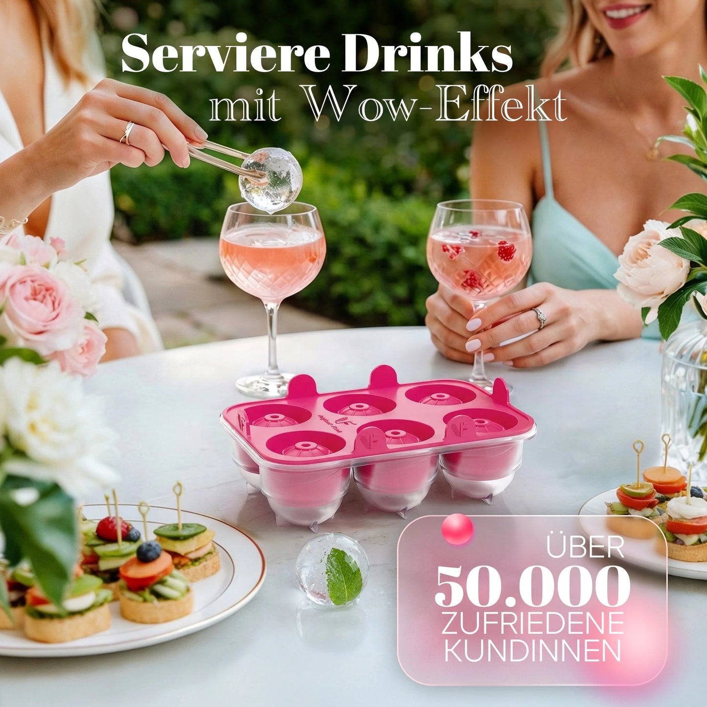Neighbour's Friend Patentierte Eiskugelform XXL Rosa 2er-Set – Große runde Eiswürfelform aus Platin-Silikon
