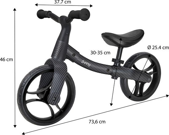 Sunny Balance Bike 3000 Laufrad aus Metall – Ab 2 Jahren – Verstellbarer Sattel – Carbon-Optik