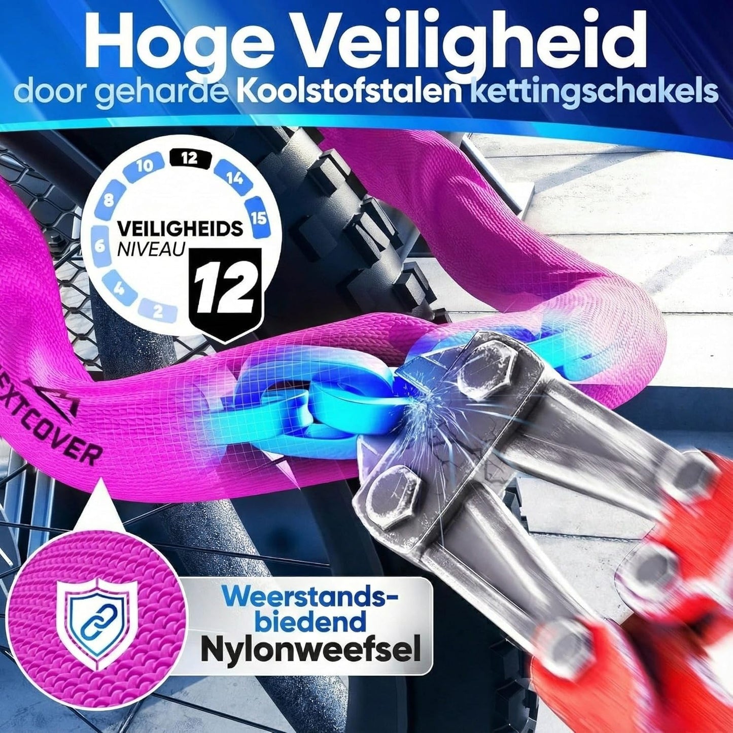 NEXTCOVER® Fahrradschloss LockOne mit Zahlencode I - [SAFESECURE] Zahlenschloss sehr sicheres Fahrradschloss Zahlenschloss I robustes & langlebiges Kettenschloss Fahrrad I Fahrradschloss