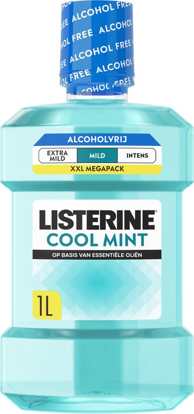 Listerine Cool Mint Mild Mundspülung, mit ätherischen Ölen, gegen Mundgeruch und Zahnbelag, milder Minzgeschmack, 1 l