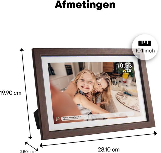 Denver Digitaler Bilderrahmen 10,1 Zoll – Holz – HD – Frameo-App – Fotorahmen – Digitaler Kalender – WLAN – 16 GB – IPS-Touchscreen – PFF1040DW