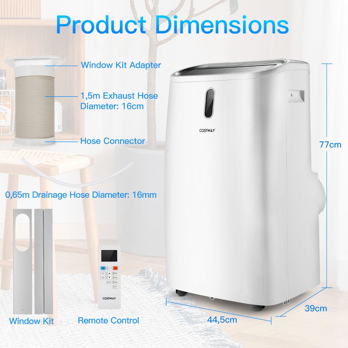 16.000 BTU 5-in-1 Mobiles Klimagerät - Kühlen, Heizen, Entfeuchten & Lüften - mit Fernbedienung und App