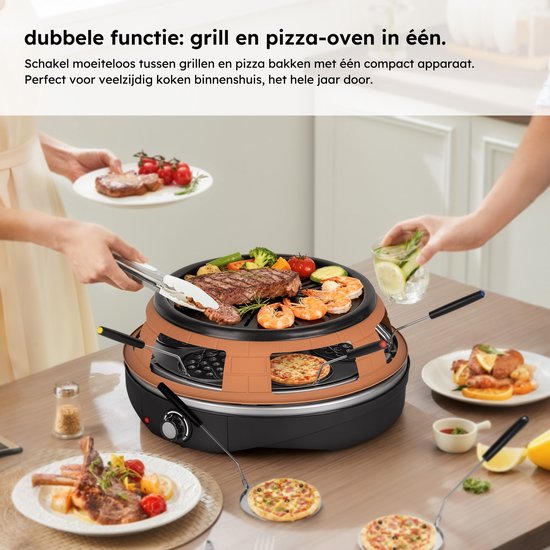 Pizzaofen - Grill und Pizzaofen in einem - Pizza Gourmet - Pizzaofen - Gourmet-Set - Gourmet - Bis zu 300°C - Extra langes 2-Meter-Kabel - Grillplatte - Saaf