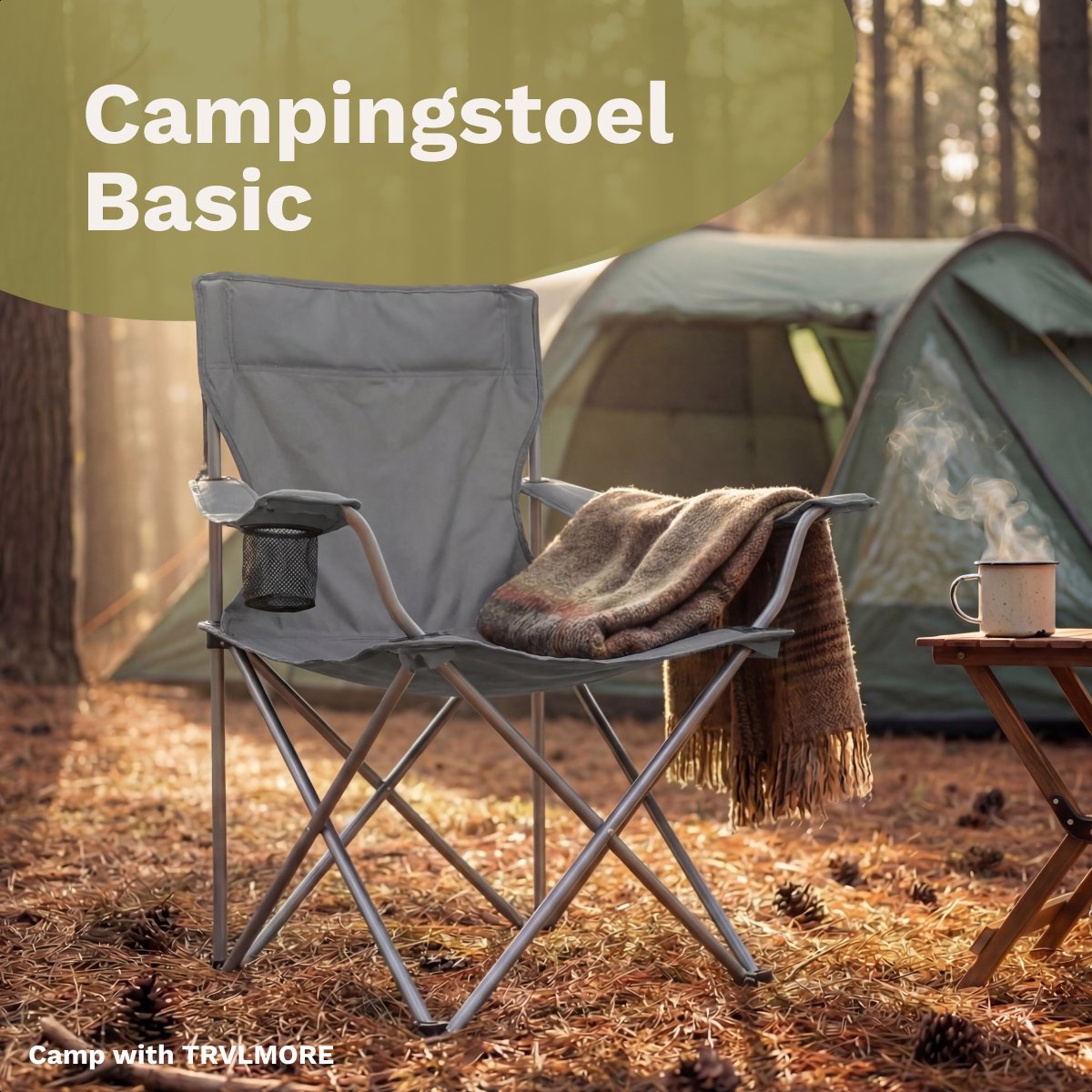 TRVLMORE Campingstuhl – zusammenklappbar – 120 kg Tragkraft – inkl. Tragetasche – Klappstuhl – Angelstuhl – Campingstuhl – Faltstuhl – grau