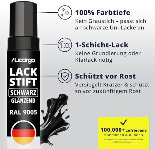 LICARGO Lackstift Glänzendes Schwarz 12 ml – Hohe Deckkraft und schnell trocknend mit Präzisionspinsel