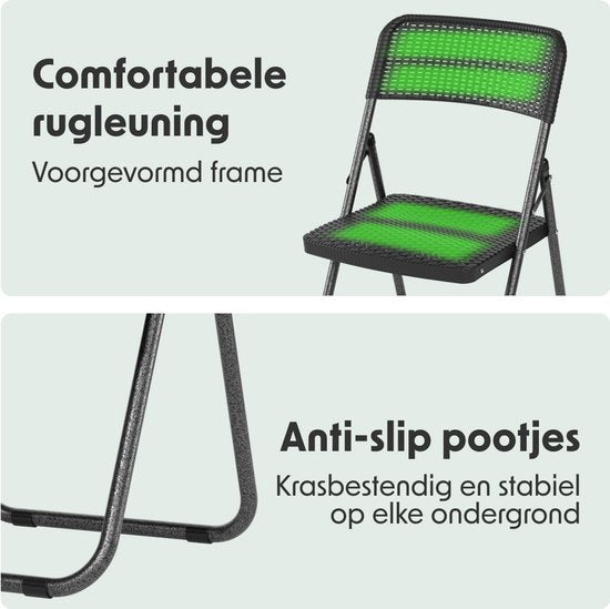 LifeGoods Klappstühle 4er Set - Gartenstühle zusammenklappbar - Schwarzer Rattan Look - Klappstühle - 200kg Tragkraft