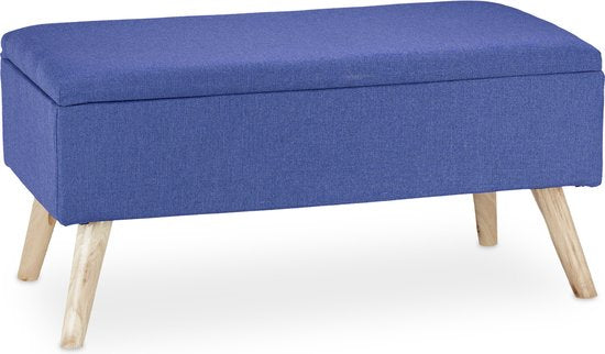 Bank mit Stauraum - 39,5 x 79,5 x 39,5 cm - Kissen - Holzbeine - Flurbank - blau