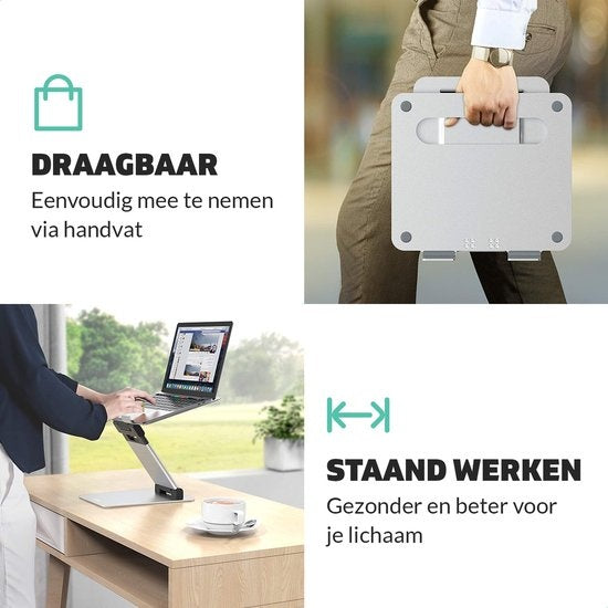 LURKÂ® Laptop-Ständer Ergonomisch - Aluminium Laptop-Halterung - Stehend arbeiten - Verstellbar und klappbar - Silber