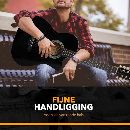 Finesse Akustikgitarre - Mit Videokurs - Westerngitarre - Gitarre Kind & Erwachsener - Schwarz