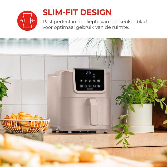 Bourgini Slimfit Airfryer XXL Beige - Heißluftfritteuse - 8 Liter - 1700W - PFAS frei