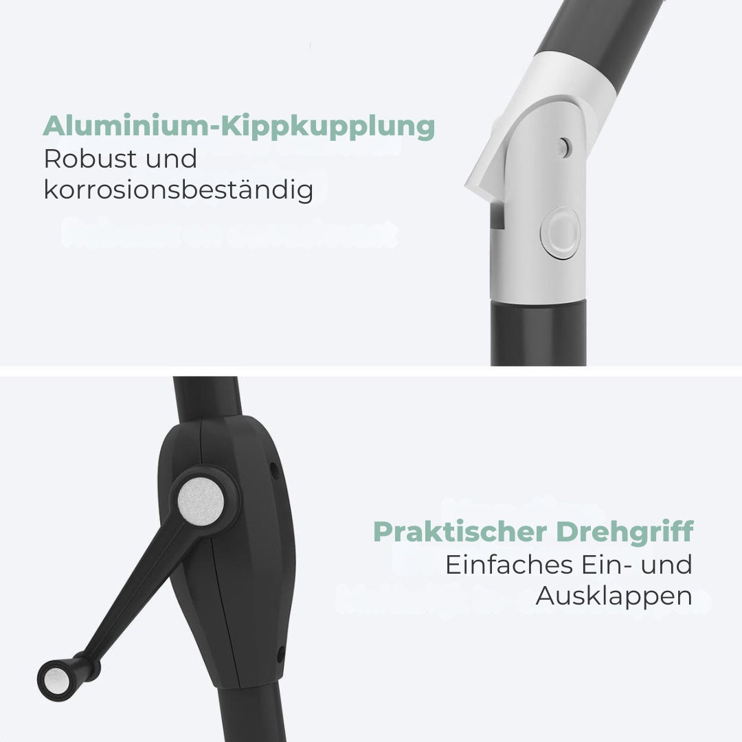 LifeGoods - Sonnenschirm - 270 cm - 30° neigbar - wasserdicht - mit Bezug - Taupe