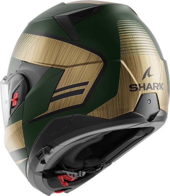 SHARK Oxo Sikter Mattgrün Chrom Gold GUQ Systemhelm – Größe XL – Helm