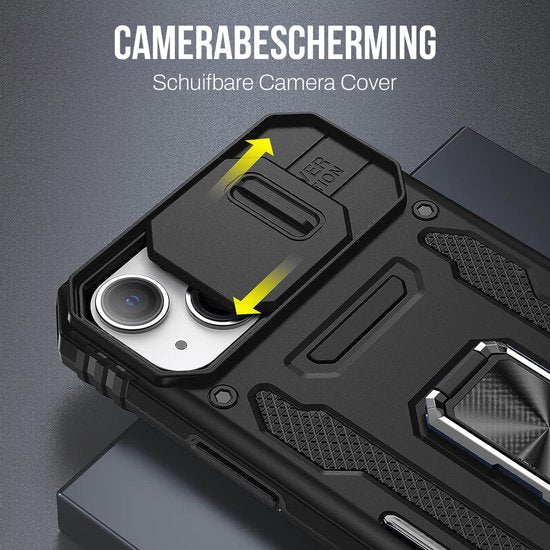 Podec Case passend für iPhone 14 Black Phone Case - Anti-Shock Case Cover Hybrid Armor Case mit Kickstand Ring mit Displayschutzfolie