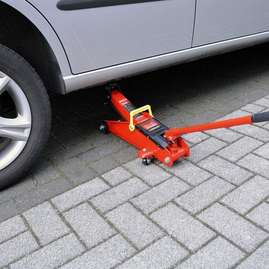 Carpoint Garagenheber - Mobil - Hydraulisch - Maximale Tragfähigkeit 2000KG - Hubhöhe von 130-380mm - Automatisches Sicherheitsventil - Lange Pumpenstange - Lenkrollen - Mit TüV/GS Produktzertifizierung