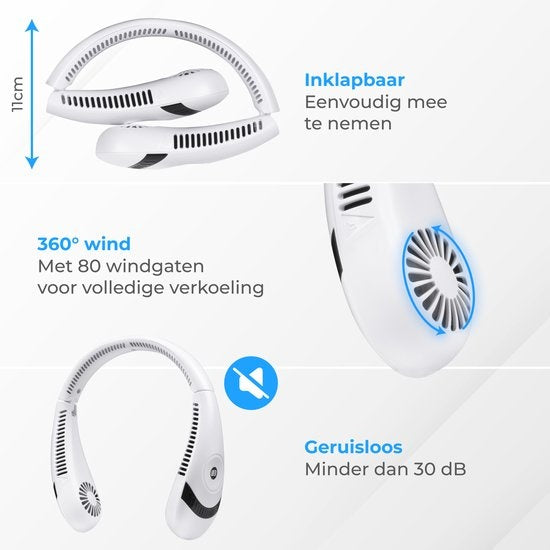 Nuvance - Nackenventilator - Nackenventilator - 3 Stufen - wiederaufladbarer Nackenventilator - Gesichtsventilator - Nackenventilator